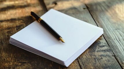 Elegant pen on a stack of blank pages.