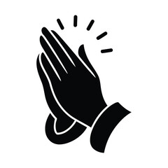 black hand praying with lines around  religious gesture, vector illustration
