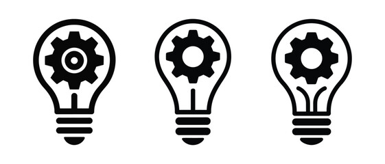 black light bulb icons with gear inside, vector illustration