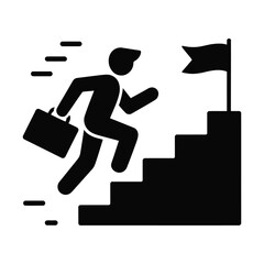 man running up stairs with briefcase to flag on top, vector illustration