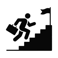 man climbing stairs with briefcase to flag on top, vector illustration