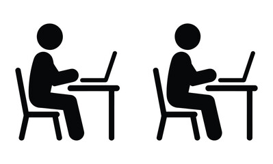 people sitting at desks with laptops, vector illustration