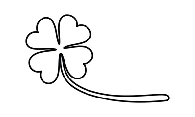 Simple line drawing of a four leaf clover, vector illustration