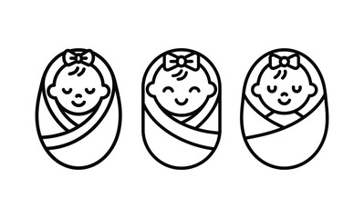 swaddled babies with bows on their heads, vector illustration