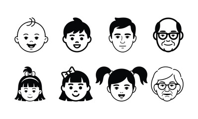 various smiling people faces illustrations, vector