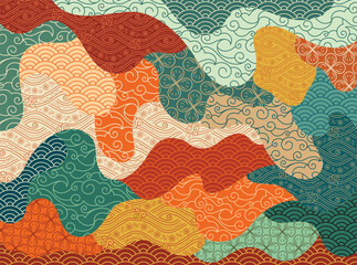 Colorful Japanese combination pattern abstract background, Decorative wallpaper