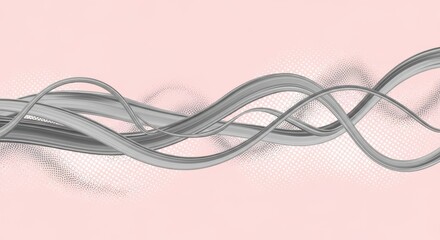 Fototapeta premium Abstract Gray Ribbons in Minimalist Style with Soft Lighting on Pastel Pink Background for Modern Design