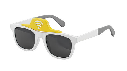 White Sunglasses with Yellow Wi-Fi Symbol Attachment