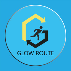 Vector Logo Design of a Running Figure with Hexagonal Arrows and "Glow Route" Text