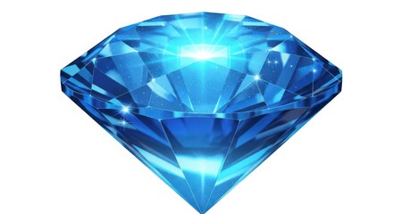 Blue Diamond Gemstone in Sparkling Facets with Bright Lighting on Transparent Background for Jewelry Advertising
