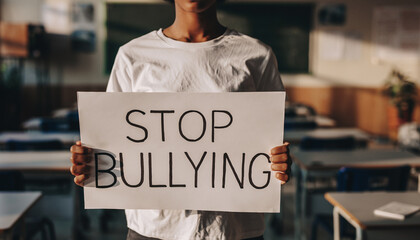 Stop Bullying Sign Held During Community Campaign Against Harassment.