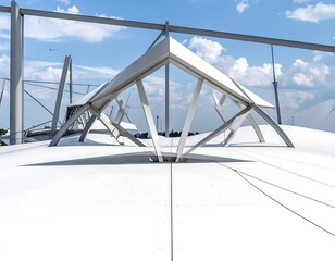 Modern architectural structure against a sunny blue sky