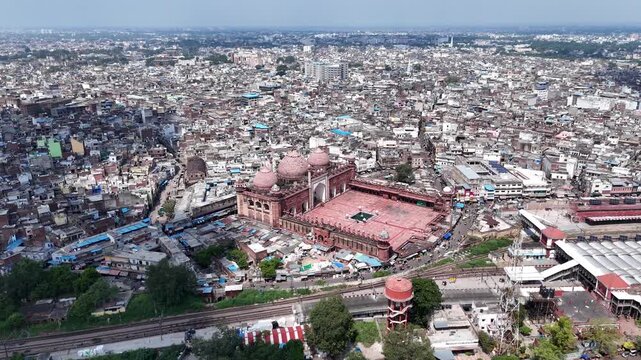 Aerial view of Jama Masjid, the historic mosque in Agra, India
