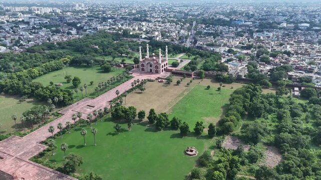 Aerial view of the Tomb of Akbar in Agra, India
