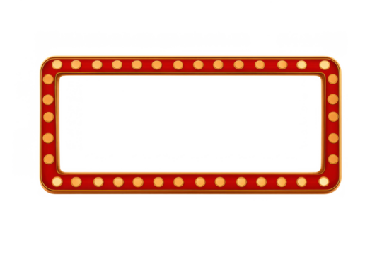 Retro theater marquee displaying glowing light bulbs, vintage cinema billboard frame, rectangular signboard border design - Powered by Adobe