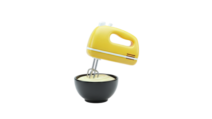 Yellow Hand Mixer Whipping Cream in a Black Bowl
