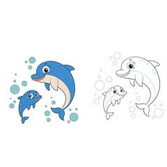 Fototapeta premium coloring book for kid mother and baby dolphin vector 