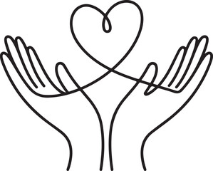 Obraz premium Continuous one line drawing. Abstract hands woman and man holding heart. Vector illustration