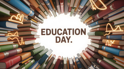 Education day concept with books in circle frame