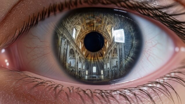 Human Eye Reflecting Grand Architecture In Pupil