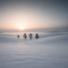 Calm minimal winter landscape showcasing serene snowy environment and quiet atmosphere