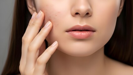 Woman Treating Facial Acne in a Studio Setting with Natural Lighting