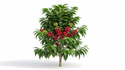 Red palm tree isolated on a white background with festive Christmas floral elements