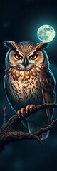 Obraz premium Wise owl winks suggestively in moonlight Nocturnal wisdom, mystery, and a hint of playful mischief , mystery, creature
