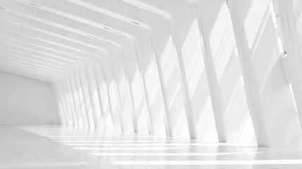 Obraz premium Minimalist Interior Space with White Walls and Diagonal Shadow Lines 