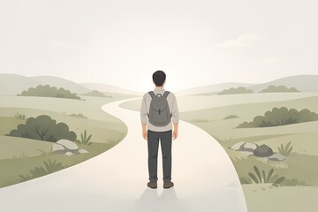 Illustration of an independent creator standing at a crossroads, symbolizing personal channel direction, long term vision, and strategic choices in content creation.