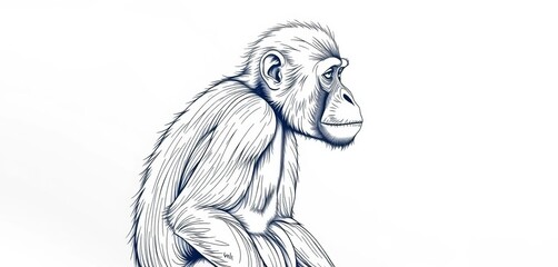Obraz premium Elegant line art drawing of a monkey, showcasing its anatomy with fine detail, head, minimal