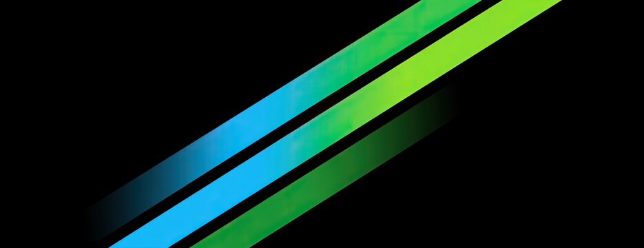 Three diagonal color bars (blue to green) on a black background, with gradients