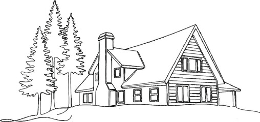 Chabitē ēkaṭi chōṭa pāhāṛēra upara abasthita ēkaṭi bāṛira kālō ēbaṁ sādā rēkhā aṅkana dēkhānō haẏēchē, yā ēkaṭi manōmugdhakara ēbaṁ ākarṣaṇīẏa dr̥śya tairi karēchē. Gharaṭira baiśiṣṭya hala ēra tribhu