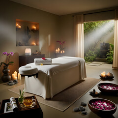 Relaxing spa atmosphere conveying tranquility wellness and luxury self care