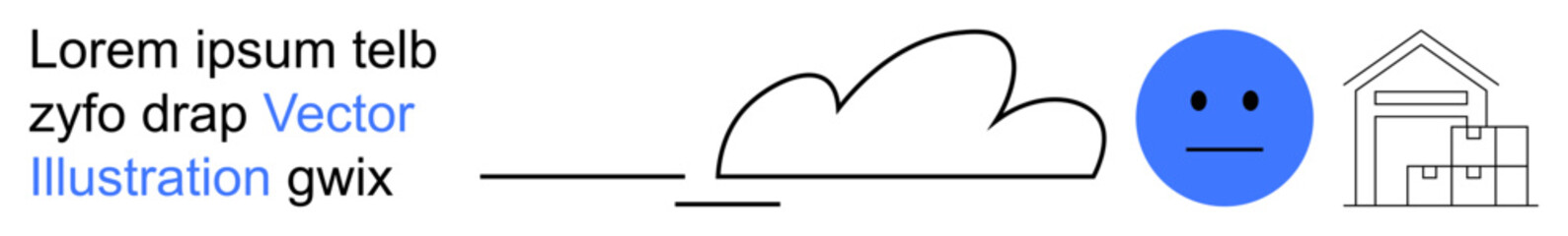 Fototapeta premium Technology, logistics, cloud storage, facial analysis, data organization, supply chain. A cloud, neutral face icon and warehouse illustration. Cloud computing and logistics concept