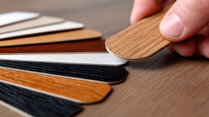 Color selection of wood samples for design project at interior design studio