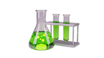 Erlenmeyer Flask and Test Tubes with Green Liquid