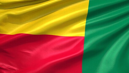 Benin national flag with green, yellow, and red stripes symbolizing hope, wealth, and courage.