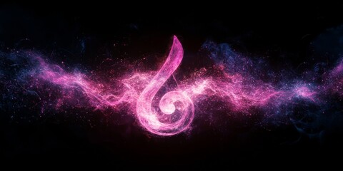 musical notes in the air, musical note with waves of light and sound, on black background, Generative AI