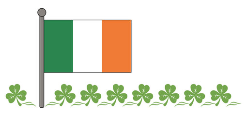 Ireland National Flag with Green Shamrocks Border Illustration