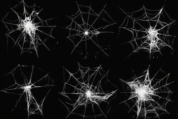 White vector spider webs on a black background Halloween design elements, Generative AI