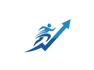 Dynamic business growth logo design concept isolated on transparent background. Person running upward arrow