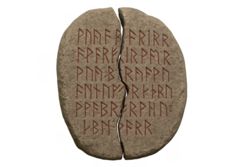 Ancient runestone broken in half with runes carved
