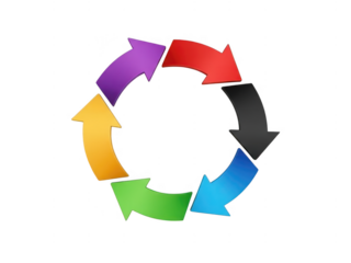 Colorful arrows forming a circular pattern isolated on transparent background