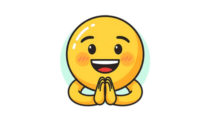 A smiling yellow emoticon with hands together in prayer gesture.
