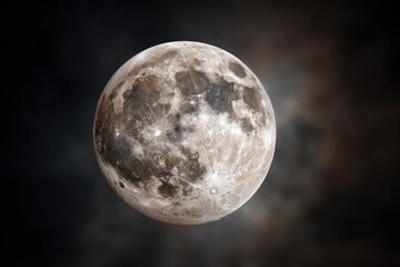 A close-up view of the moon showing craters, illuminated against a blurred, dark backdrop