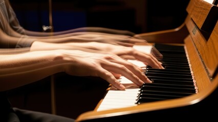 Fototapeta premium Pianist hands playing with motion blur