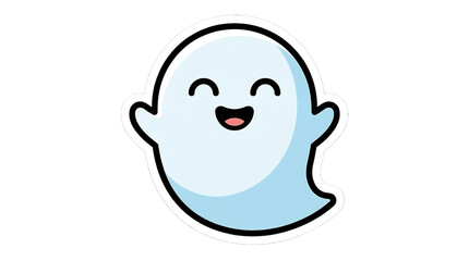 Fototapeta premium Cute Happy Ghost Cartoon Illustration with White Outline on White Background for Halloween