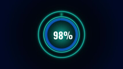 Futuristic percent circle animation featuring a colorful rotating ring with a 0 to 100 percent indicator at the center. Ideal for progress, loading, analytics, and modern digital interface visuals. - Powered by Adobe