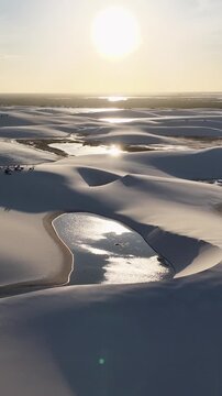 Lencois Maranhenses In Santo Amaro Maranhao Brazil. Natural Freshwater Lagoon Nestled Between White Sand Dunes. Sunset Coast Horizon City Seaside. Coast Outdoors. Santo Amaro Maranhao.